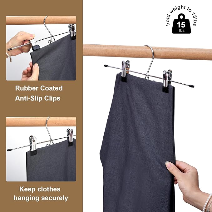 Pants Hangers with Slip Clips 16 Pack Skirt Shorts Space Saving Metal Hanger