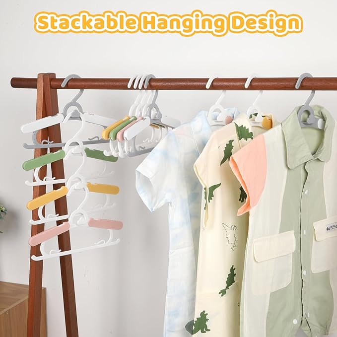 40 Pack Baby Clothes Hangers, 11-15" Adjustable Non-Slip Thickened Kid Hangers for Nursery Closet Toddlers Infant Children to Teenager (Multicolor)