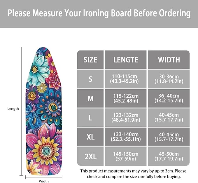 Iron Board Cover Standard Size,Floral Ironing Board Cover,Ironing Board Cover,Floral Cover for Ironing Board,Floral Full Print Design X-Large