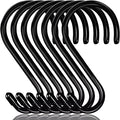 HiGift 6 Inch Large S Hooks for Hanging Plants, Non Slip Vinyl Coated S Hooks Heavy Duty, Metal Black Closet Hanger Hooks for Hanging Plant Jeans Pot Pan Clothes Purses Towel Bags Scarfs- 8 Pack