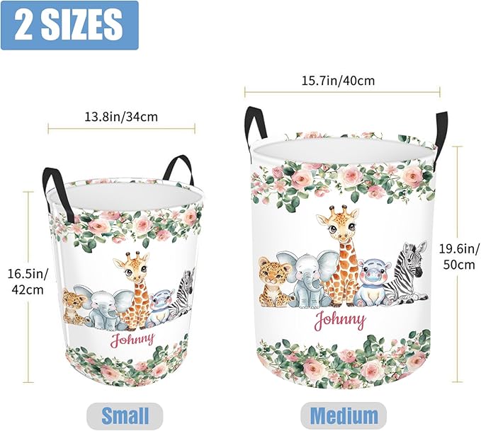 Custom Woodland Animals Laundry Basket for Kids, Personalized Name Baby Dirty Clothes Basket with Name and Handles, Customize Laundry Hamper, Personalized Laundry Basket for Nursery Girl