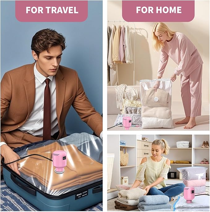 Vacuum Seal Bags for Clothing Travel, 16 Pack Space Saver Vacuum Storage Bags with Electric Pump,Portable Compression Sealer for Clothes,Blankets,Bedding & Travel Essentials,Good for Luggage Packing