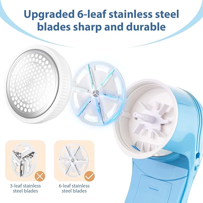 Fabric Shaver, Electric Lint Remover with 3 Replacement 6-Leaf Blades, USB Rechargeable Sweater Shaver, Lint Shaver, Cordless Clothes Shaver Pilling Remover, Fabric Defuzzer for Clothing, Furniture