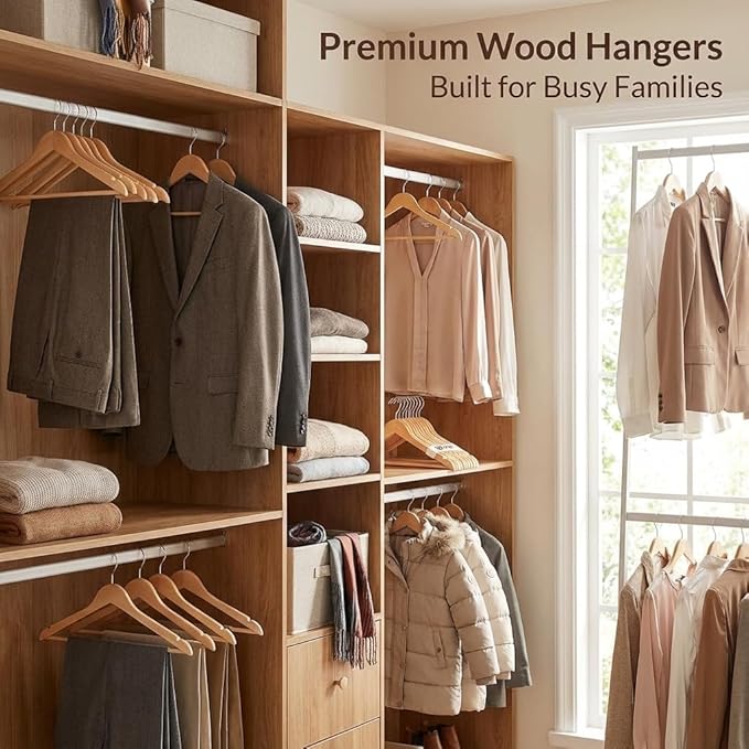 30 Pack Plastic Hangers | Durable Heavy Duty Thin Wood-Like Hanger| Non Slip with 360° Rotatable Anti Rust Hook | Heavy Duty Hangers for Closet, Shirt, Suit, Coat, Pants, Clothes