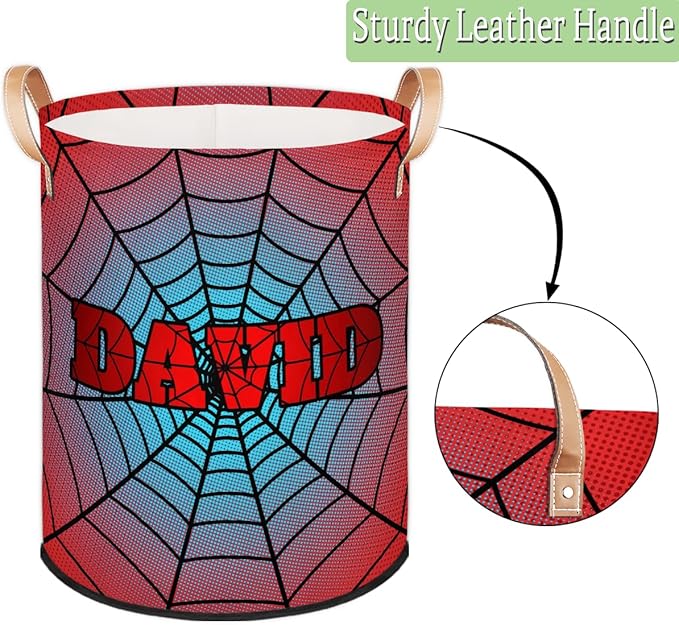 Spider Wed Personalized-Laundry-Hamper-Basket for Kids Custom Name Collapsible Storage Organizer Bin Dirty Clothes Toys Hamper for Boys Nursery in Laundry, Bedroom, Bathroom Dark Red