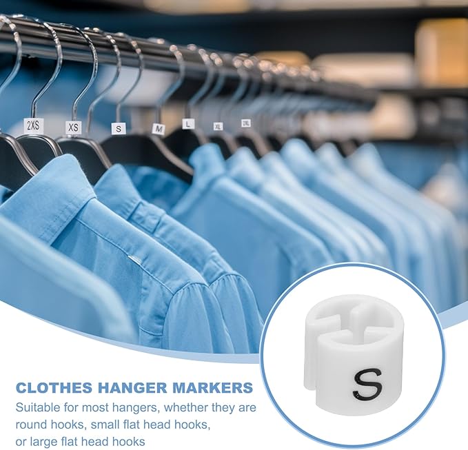 PATIKIL 300 Pcs Clothes Hanger Markers S Fit Rod Garment Size Tag Hanger Clips Round Color Coding Label for Clothing, White