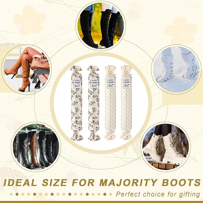 2 Pairs Boot Shaper Stands with 8 Labels Cotton Tall Boot Inserts for Closet Organization