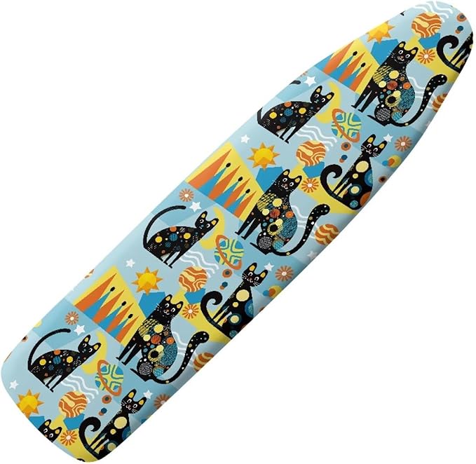 Black Cat Ironing Board Covers with Elastic Edge Non Stick Scorch Padded Ironing Board Covers Stain Resistant Hook and Loop Design Easy to Install