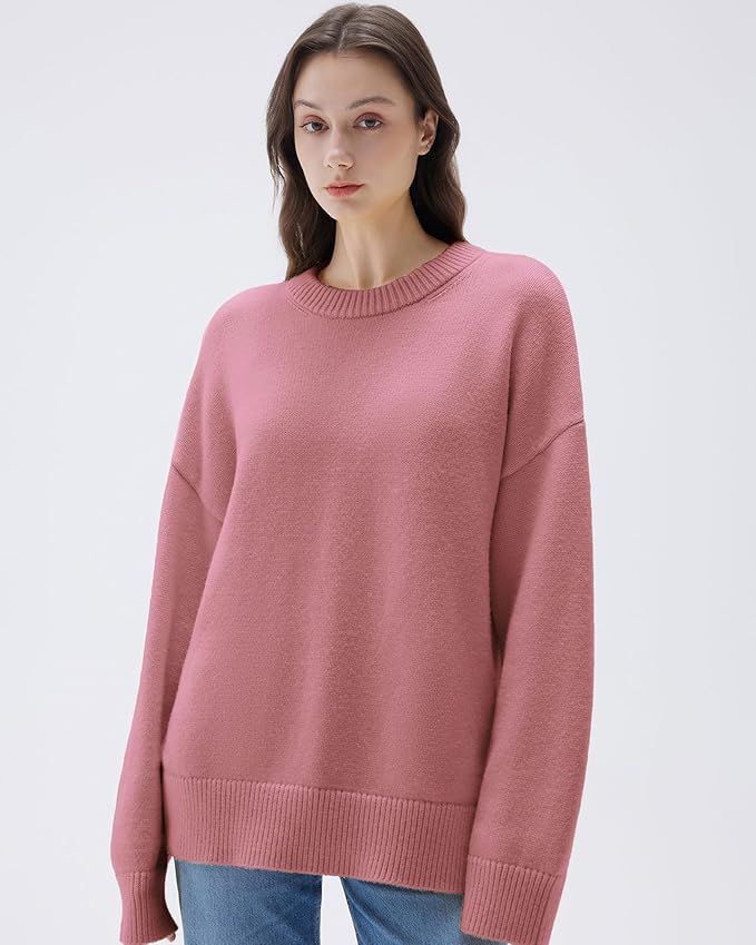 SUUKSESS Women Cashmere Blend Oversized Crew Neck Long Sleeve Pullover Sweaters