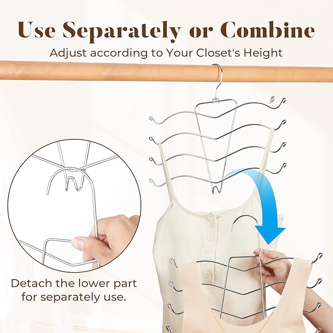 HOUSE DAY Bra Hangers 2 Pack, Tank Top Hangers Space Saving Hanger for Closet Organizers and Storage, Bra Organizer Closet Hanger Space Saver for Camisoles, Bras, Belts, Ties, Scarves, Swimsuits