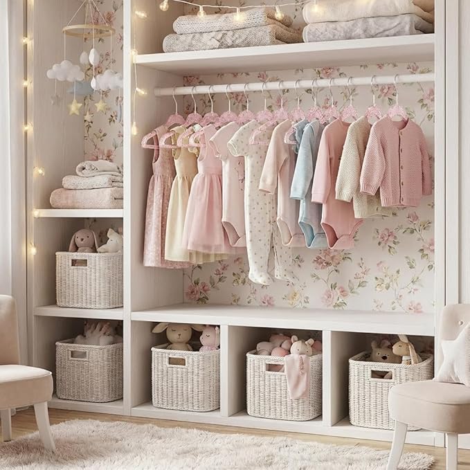CONCEPTS 20 Pack Baby Hangers Kids Acrylic Non Slip Glitter Clothes Hangers for Toddler Infant Newborn Closet Organizer Small Hangers for Baby Clothes Pants Shirts Space Saving Nursery