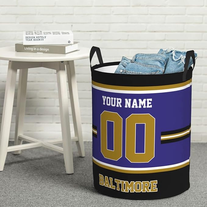 Custom Baltimore Laundry Hamper Personalized Laundry Basket Customized Name And Number Collapsible Storage Basket for Bedroom Bathroom Living Room Gifts