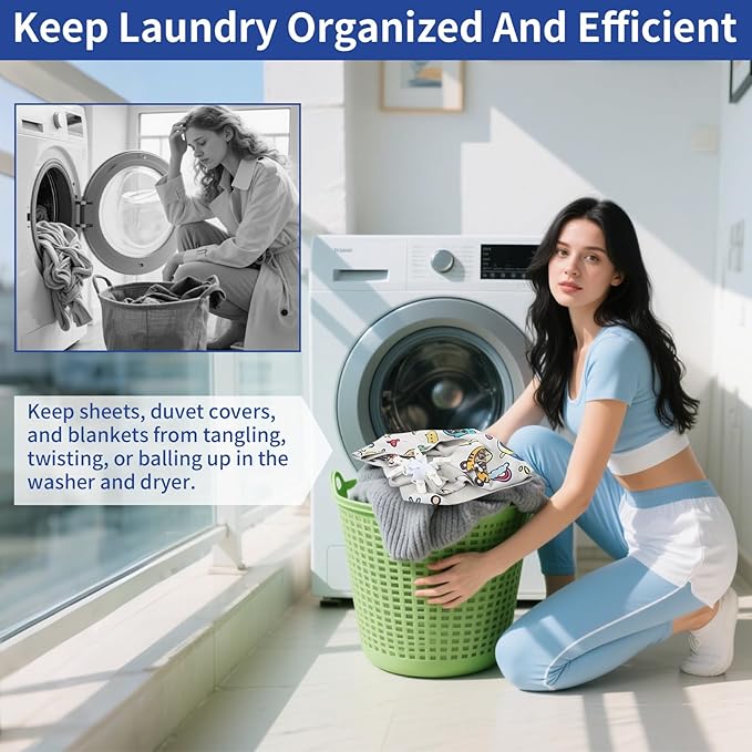 Bed Sheet Detangler with 6-Clip, WAD Preventer Stop Bed Sheets/Duvet Covers/Blankets from Tangling, Twisting & Balling up in Dryer Washer and Dryer, 4 pcs(Blue)