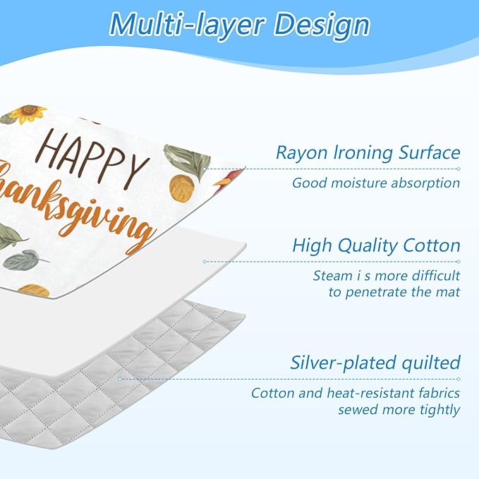 Ironing Mat Pad for Table Portable Travel Iron Blanket Ironing Board Covers Pressing Mat Heat Press Pads 27.6x47.2 Inches Thanksgiving Turkeys Sunflowers White37