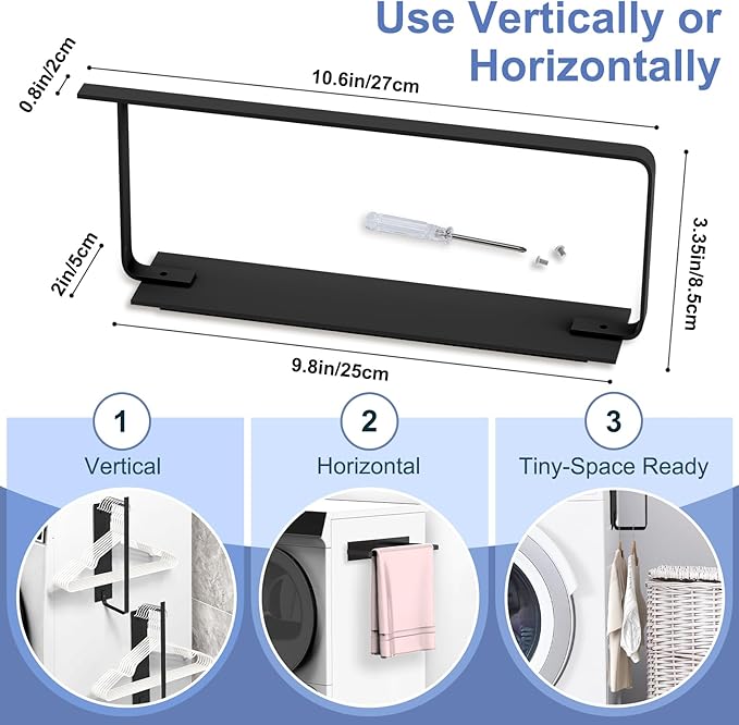 Magnetic Hanger Holder for Laundry Room, Space-Saving Hanger Organizer for Washing Machine Dryer, Holding up to 40 Velvet Wire Plastic Hangers (1, Black)