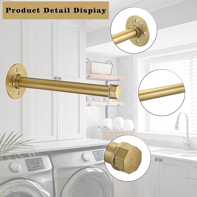 Sumnacon 2 Pcs 10 Inch Industrial Pipe Clothes Bar - Heavy Duty Rustic Metal Coat Hanger with Screws,Wall-Mounted Garment Holder Rack for Bedroom Bathroom Wardrobe Boutique Clothing Store,Gold