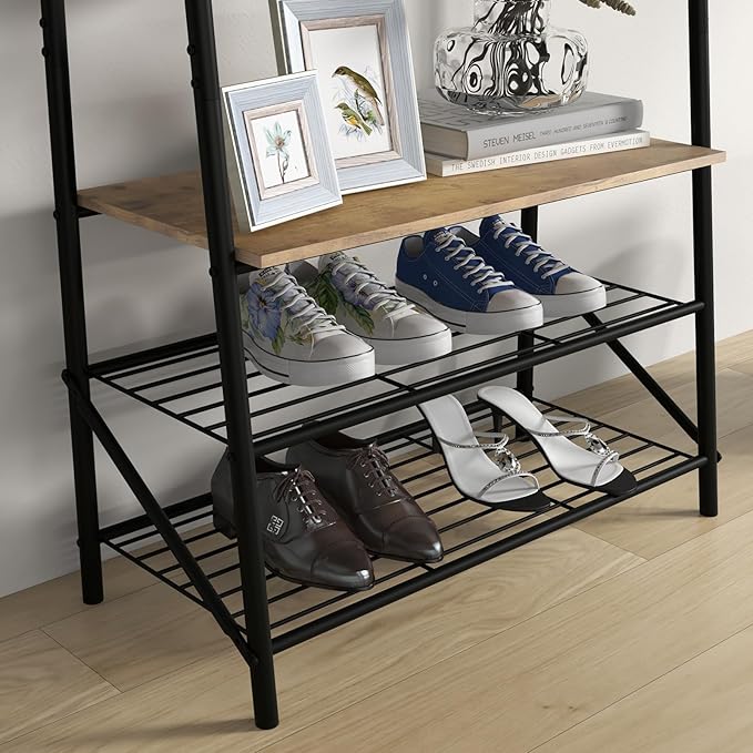 GAOMON Coat Rack, Hall Tree with Shoe Storage Bench, 3-in-1, Multifunctional Hallway Organizer, Shoe Storage with Coat Rack Stand, 10 Hooks, Metal Frame, for Entryway