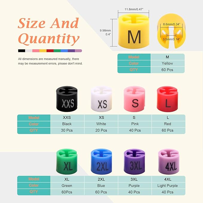 420 Pcs 9 Sizes Hanger Size Markers Color-Coding Garment Size Markers Kit XXS-4XL Clothing Hangers Color Coded Size Clips Set with Storage Box (Multi Colors, XXS - 4XL)