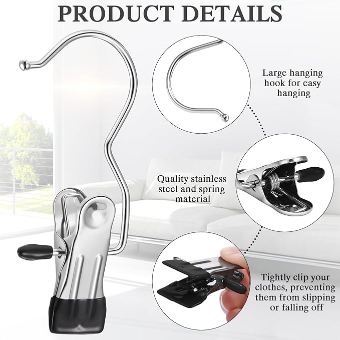 Yinder 250 Pcs Boot Hangers Clips Laundry Hooks Hanging Stainless Steel Clothes Pins Portable Clip Hangers for Closet Travel Socks Pants Handbags Hats Towels (Black)