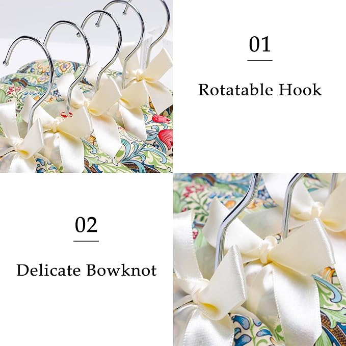 NEOVIVA Padded Hangers for Women Clothing, Floral Padded Clothes Hangers for Women, No Shoulder Bump Hangers for Adult, Padded Clothes Hangers for Women Sweaters, Dresses, Suits (Pack of 5)