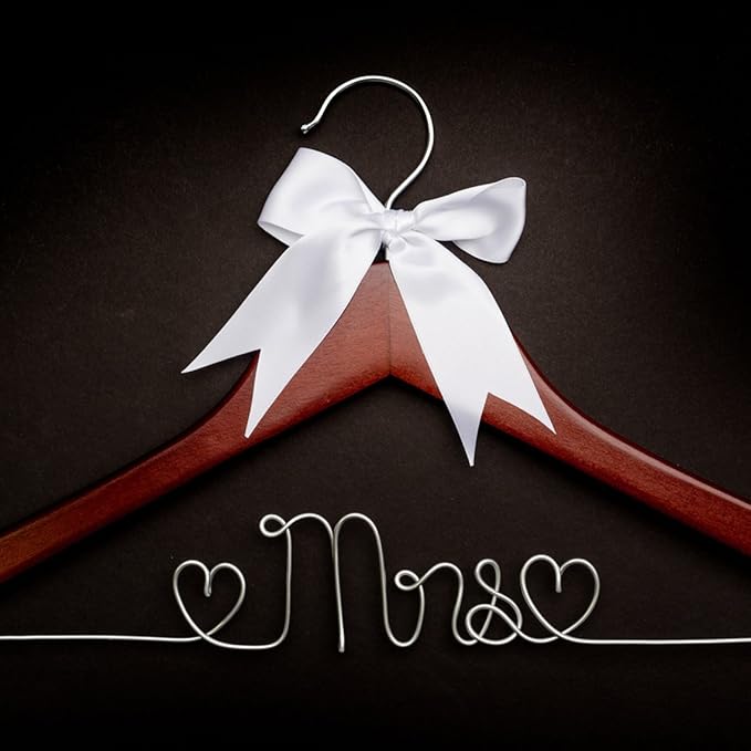 Ella Celebration Mrs Wedding Dress Hanger, Wood and Wire Hangers for Brides (Mahogany)