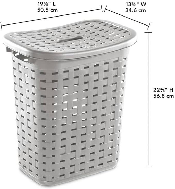 Sterilite Plastic Wicker Style Weave Laundry Hamper, Portable Slim Clothes Storage Basket Bin with Lid and Handles, Cement Gray, 12-Pack