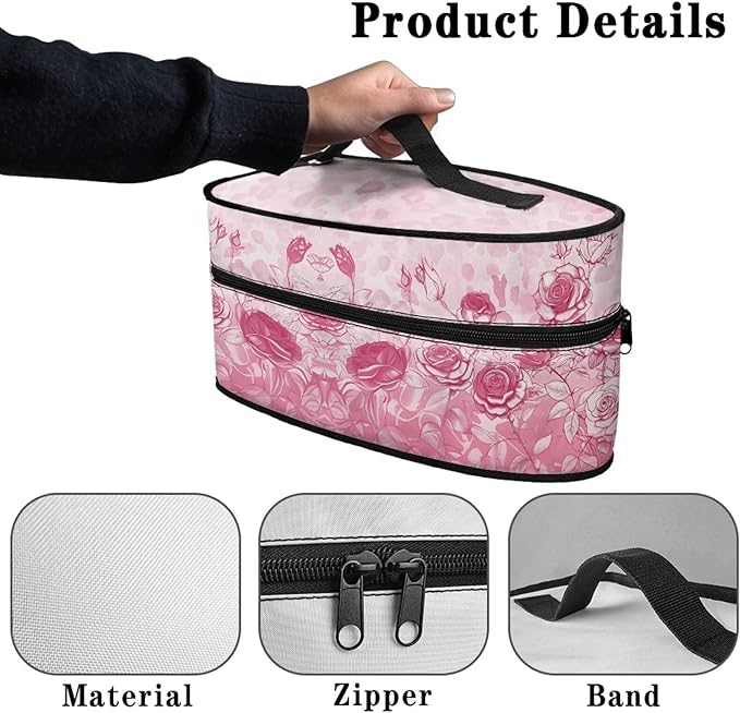 Pink Rose Iron Carrying Bag Portable Travel Irons Holder Easy to Carry Hard Storage Carrying Case with Handle,Case Only