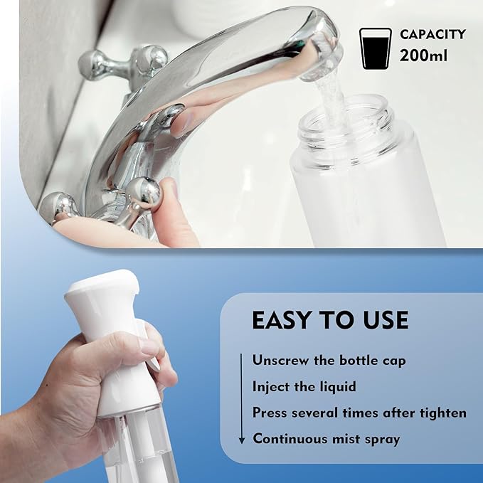 Continuous Spray Bottle for Hair, 2Pack White 6.8oz Mister Spray Bottle, Hair Spray Bottles for Hairstyling, Cleaning, Plants, Pets, Salons & More