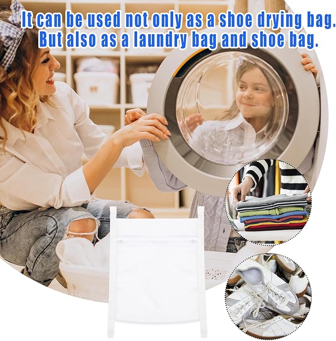 Sneaker Laundry Bags, Large Honeycomb Mesh Wash & Dry Net Bag with Zipper and Strap for Shoes, Universal Size for Most Dryers, 15.7" White Mesh Bag