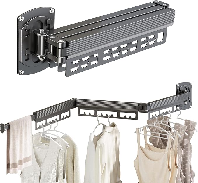 Clothes Drying Rack Wall Mounted,Expandable Drying Rack Clothing(Tri-Fold),Laundry Space Saver Wall Mounted,Portable,Space-Saving Drying Rack,for Balcony,Laundry,Bathroom, 220 lb Capacity