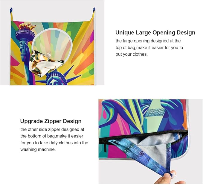 Hanging Laundry Hamper with Stainless Steel Hooks,Oxford Fabric Printing Door Laundry Clothes Bag, 29.5X20inch 2PCS Bright Statue Of Liberty and Torch