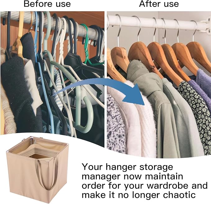 Hanger Storage Bag Clothes Hanger Organizer Holder with Handles Hanger Storage Square Bag for Space Saving, Brown 600D Oxford Waterproof Fabric Straight Standing Hanger Caddy(Square)