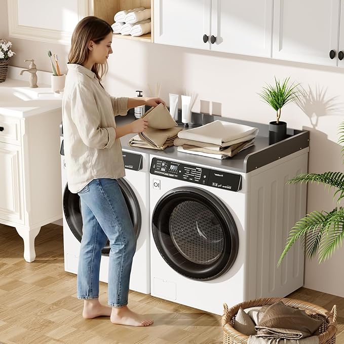 Washer Dryer Countertop, 27.5 x 54 Inch Washer and Dryer Countertop for Laundry Room Organization with Edge Wooden, Grey