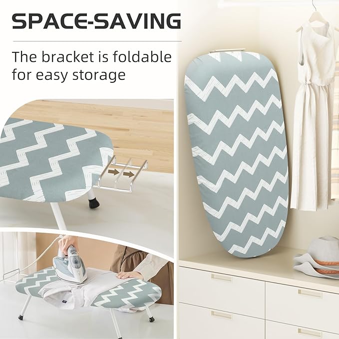 Mini Ironing Board Tabletop Ironing Board Compact Foldable Iron Board Thick Steel Tube with Heat Resistant Covers, Iron Rest for Dorms, Apartment and Travel (Blue-White Wave)