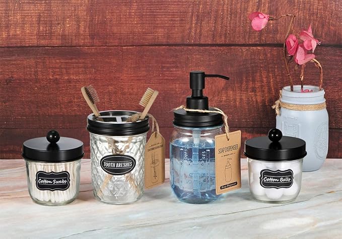 Amolliar Mason Jar Liquid Soap Dispenser Lid, Rust Proof Stainless Steel Replacement, Farmhouse Decor for Kitchen, Bathroom, Bath, Liquid Soap Pump for Hand Soap, Dish Soap, Lotion Soap, Black 2 Pack