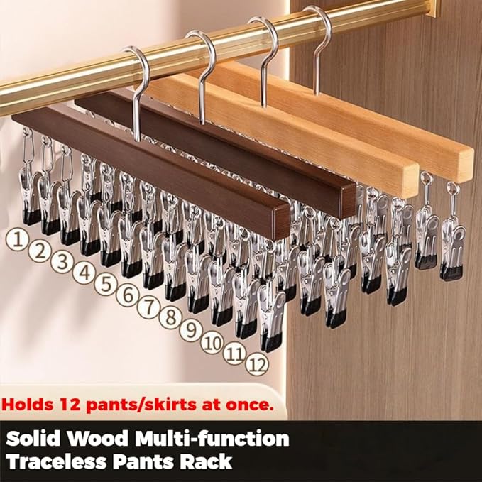 2026 New Closet Organizer with 10 Clips - Space Saving Hanging Closet Organizer, 12 Clips, Closet Organizers and Storage, 360° Rotating, for Jeans, Hats, Shorts, Socks (（Brown+Nature）*4)