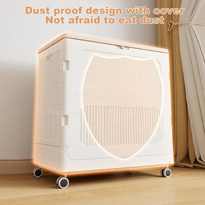 Rolling Laundry Hamper with Lid, Large Capacity Clothes Hampers for Laundry, Plastic Collapsible Laundry Baskets with Wheels and Lid Large Toy Box Chest