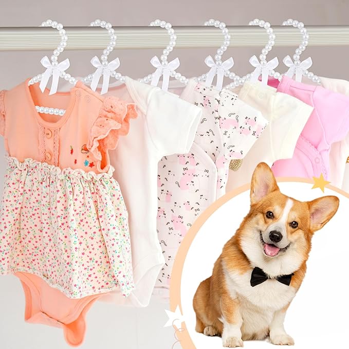 Wesiti 25 Pcs Small Pearl Hanger Mini Pearl Metal Elegant Clothes Hangers with Ribbon for Women Dog Cat (White)