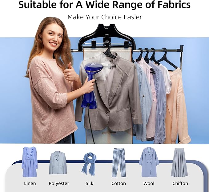 Handheld Steamer for Clothes, 1500W Steam Iron with 168ml/288ml Adjustable Tanks, Vertical/Horizonal Steaming & Ironing, Lightweight, Auto-off, DJ-1009
