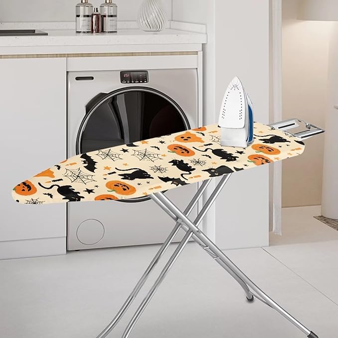 Ironing Board Cover Halloween Black Cat Pumpkin Thick Table Top Ironing Board Cover with Hook and Loop Soft Extra Wide Ironing Pad 54x15 inches