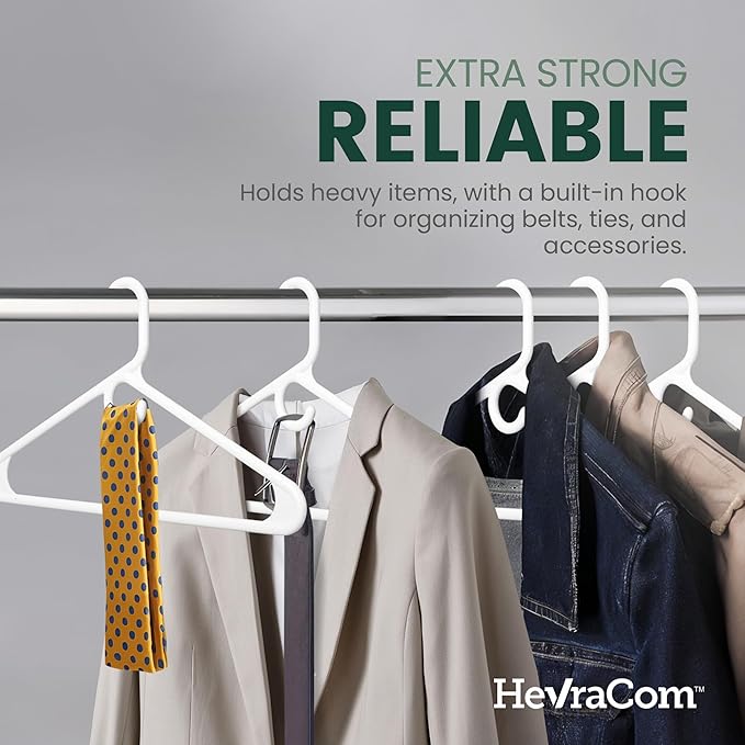 HevraCom Clothes Hangers Family Pack Strong Non Slip Hangers 50 Pack - 30 Standard, 10 Kids, 10 Heavy Duty, Space Saving Coat and Pants Hangers, Skirt Hanger for Storage, Hangers Plastic 50 Pack