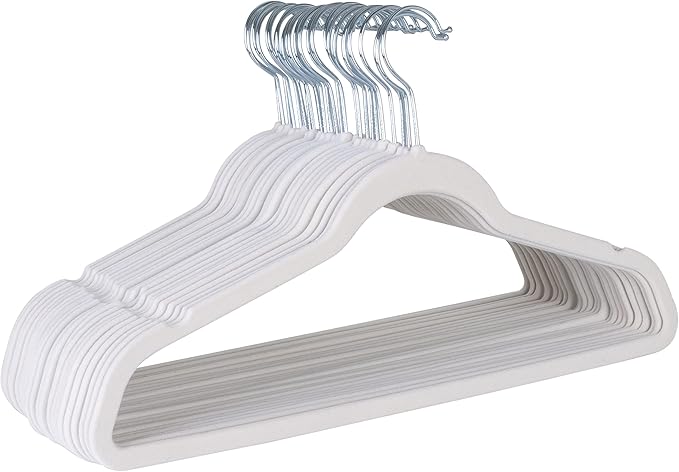 Laura Ashley 25 Pack Slim Velvet Hangers| Durable | Strong Plastic | Slim | Keeps Shape | Closet Organization | White | Holds 10lbs | Holds Shape