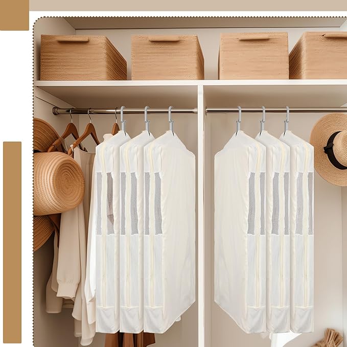 Aliceset 3 Pack Pure Cotton Garment Storage Bag for Hanging Clothes 24 x 40 Inch Breathable Garment Cover Canvas Suit Bags for Closet Storage Short Dresses Suits Gowns