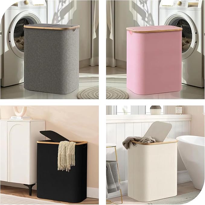 150L Laundry Basket with Lid, Large 2 Compartments Laundry Hamper with Handles & laundry bag Removable in Laundry Room, College Dorm, Bathroom, Bedroom (white)