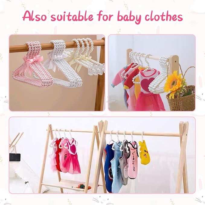 Pearl Hangers for Pet Clothes, Mini Clothing Hangers with Exquisite Design, Organize Your Wardrobe, Reliable Material, Wide Usage for Infant Baby Girls Boys Toddlers Dogs Cats (10pcs-Pink)