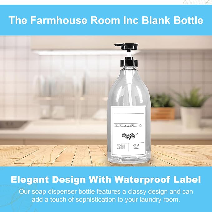 Soap Dispenser Bathroom - Pump Bottle Dispenser for Laundry Detergent Liquid - BPA Free & PET Plastic 1/2 Gallon Bottle with Waterproof Label for Household Products - 64oz