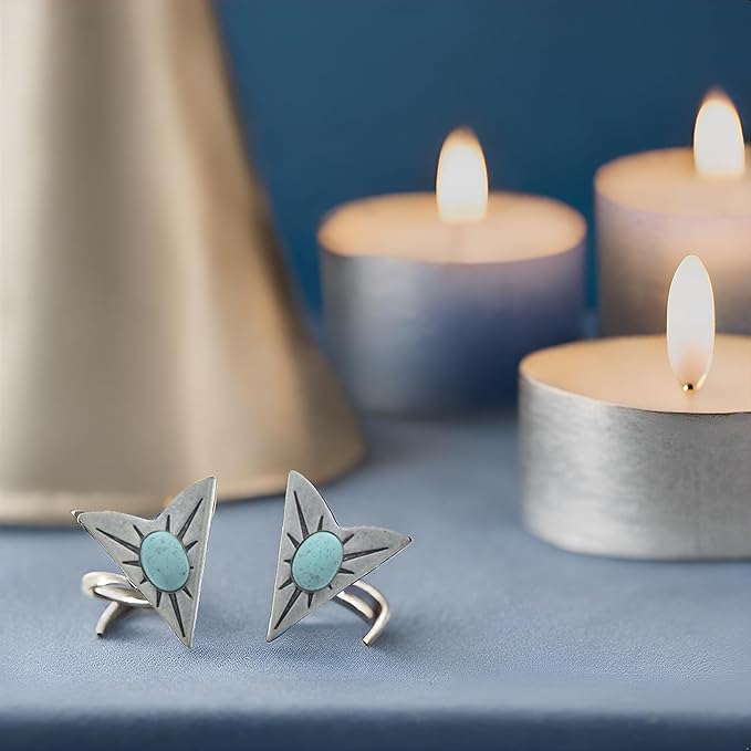 HHH Designs Antique Silver Collar Tips - Western Collar Stays - Silver Finish Turquoise Stone Collar Tips for Men and Women - Made in USA