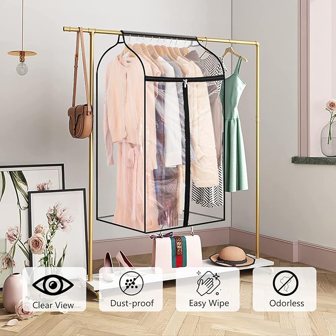 Hanging Garment Bag for Closet Winter Clothes Storage with Clear Window Coat Rack Cover Large Clothing Bags with Zipper Dust Proof Dress Protector (Small)