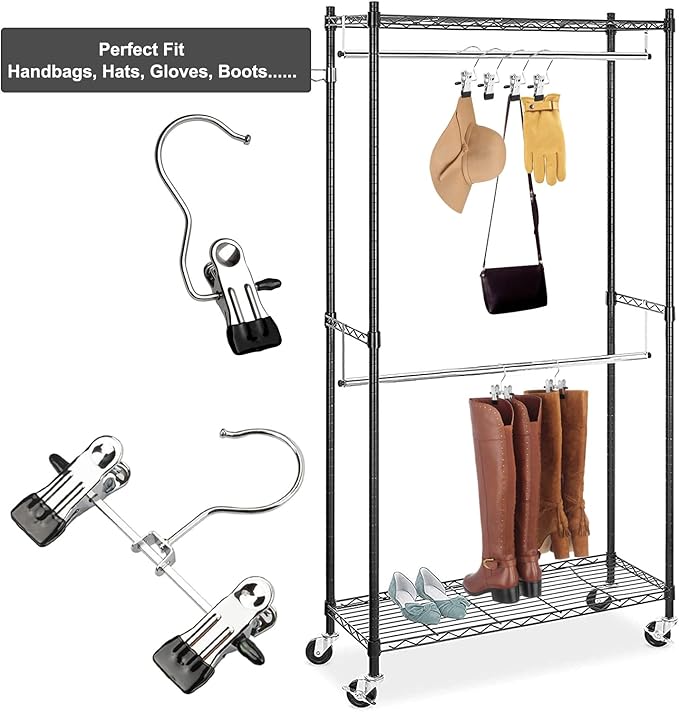 10Pcs Double Adjustable Clips Boots Hangers and 10Pcs Single Hanging Clips Laundry Hooks for Closet, Travel, Tall Boots, Jeans, Hats, Socks, Towels