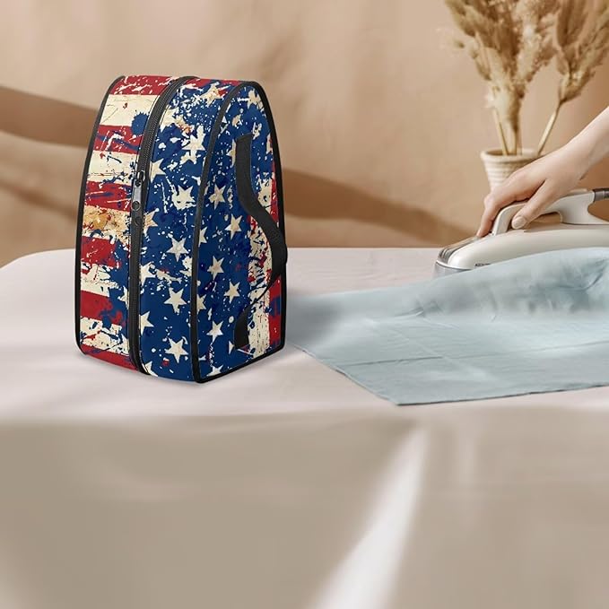 Independence Day Iron Storage Case for Clothing Store Reusable Easy to Clean Vintage American Flag Iron Storage Bag with Zipper Handle, 4th of July